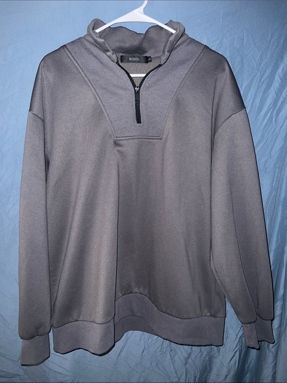 MIROL Men's Gray Zip-Neck Sweater Hoodie
